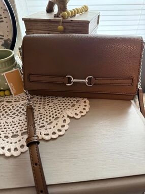Michael Kors Brown Pebbled Leather Crossbody with Silver Hardware